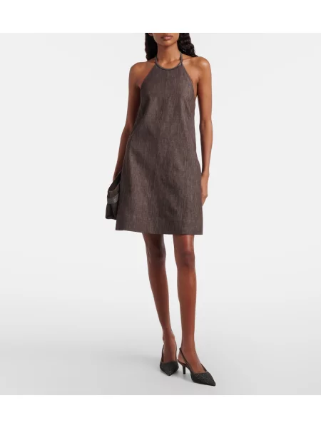 Rochie Brunello Cucinelli cu gât halter cu spatele deschis maro