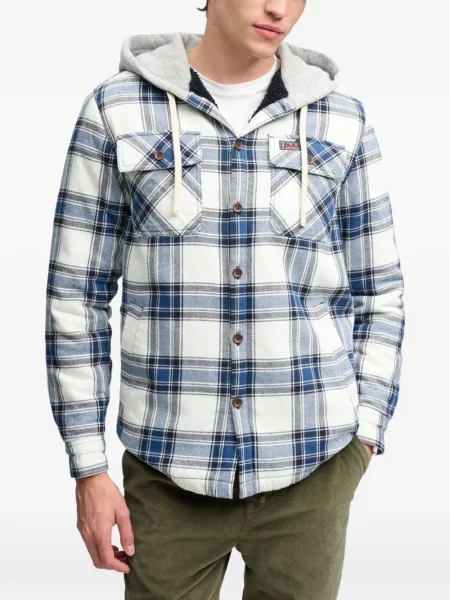 Cămașă Superdry în carouri cu glugă alb