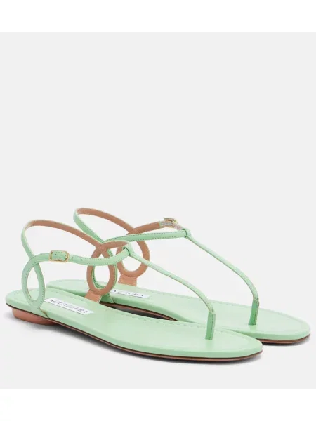 Chiloți tanga Aquazzura din piele verde