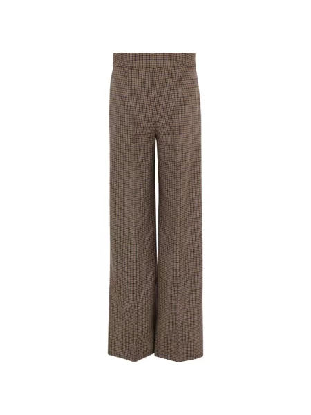 Pantaloni Sa Su Phi de lână în carouri maro