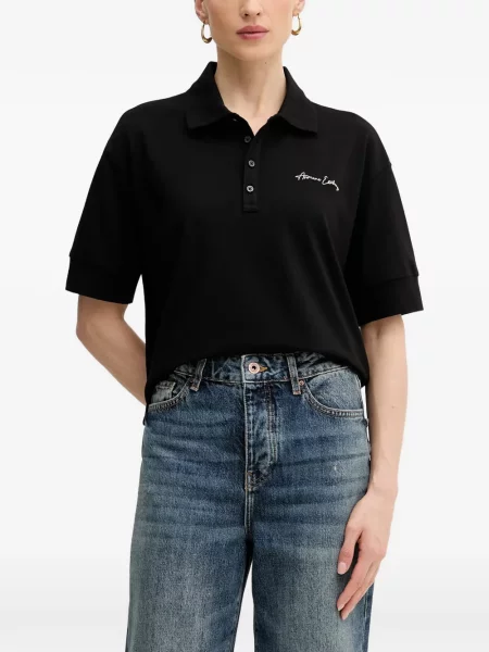 Scurt tricou polo Armani Exchange cu broderie negru