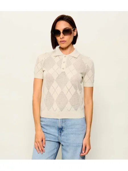 Tricou polo Guess de lână bej