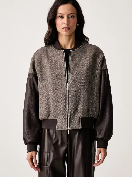 Armani Exchange geacă bomber pentru femei cu lână maro