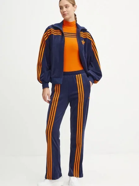Adidas Originals spodnie dresowe welurowe Velour Track Pant granatowy z aplikacją