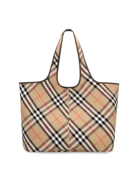 Wielobarwność shopperka Burberry płócienna w kratkę beżowa