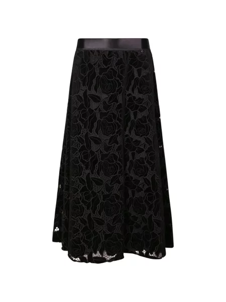 Fustă Nissa cu model floral din dantelă evazată negru