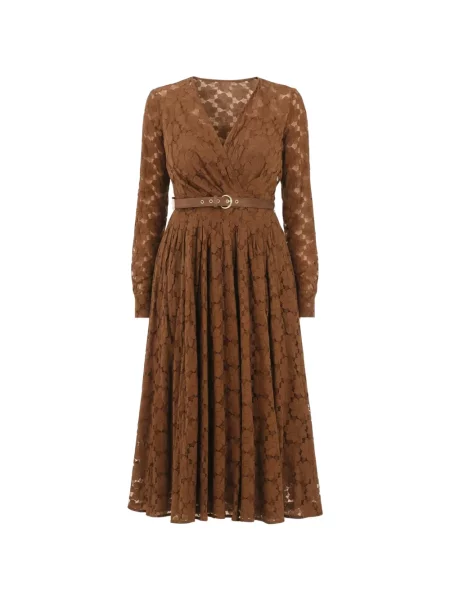 Rochie midi Max Mara din dantelă până la genunchi de costum maro