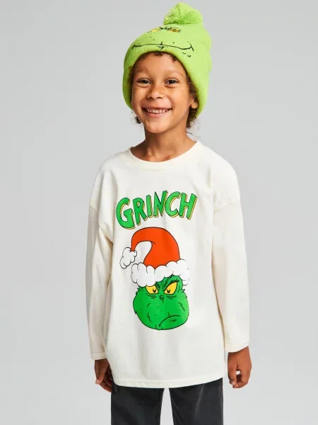 Sinsay Tričko s dlouhými rukávy Grinch krémová