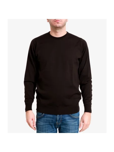 Sweter John Smedley wełniany z okrągłym dekoltem brązowy