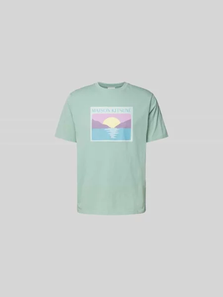 T-shirt z wyhaftowanym logo Maison Kitsune miętowa