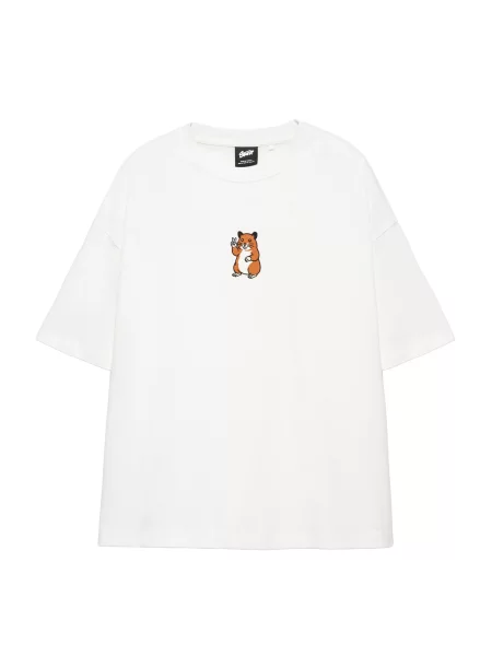 Pull&Bear Tricou ocru / negru alb