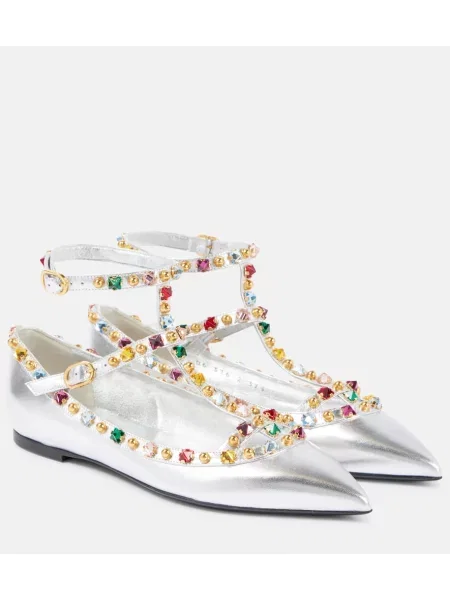 Кожени балеринки Valentino Garavani сребристо