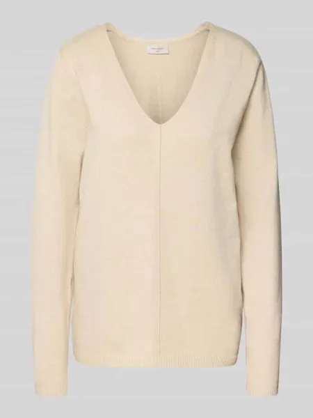 Sweter z dzianiny ze szwem działowym model ‘Claura’ Free/quent beżowy