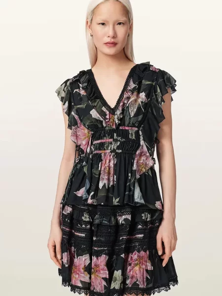 AllSaints bluza s volanima ženska od modala CANTO crna