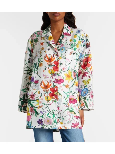 Cămașă Gucci de mătase cu model floral alb