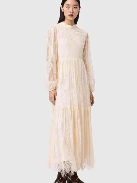 AllSaints sukienka rozkloszowana LILLIAN beżowa