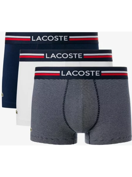 Bokserki Lacoste Stretch Cotton Stripe granatowe 3 sztuki XS białe