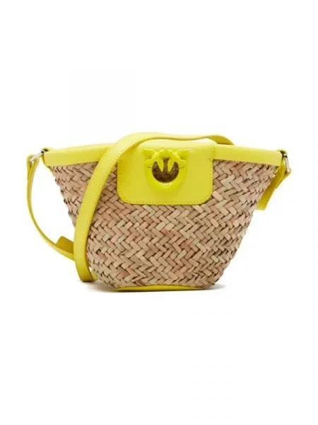Pinko Geantă de plajă .LOVE SUMMER BUCKET RAFIA cu adaos de piele galben