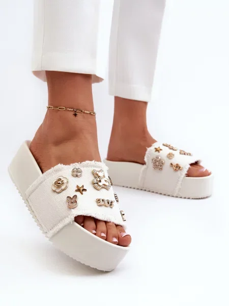 Papuci de casă Kesi cu platformă alb