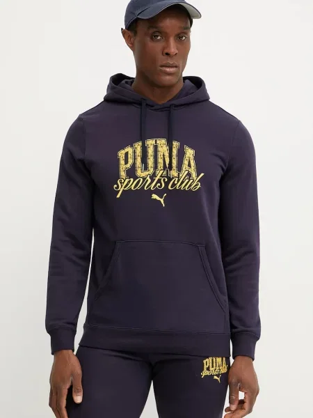 Суичър с качулка Puma с качулка с принт тъмносиньо