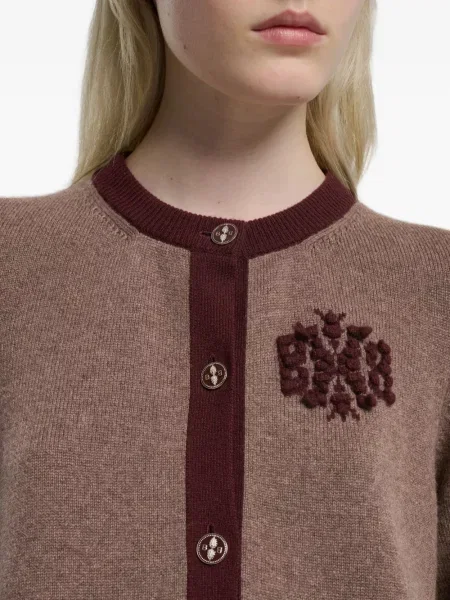 Cardigan Barrie cu broderie din cașmir maro