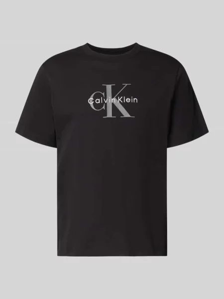 T-shirt z nadrukiem z logo i okrągłym dekoltem Calvin Klein czarna