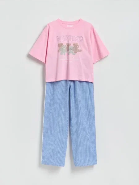 Reserved Set pijama din două piese cu imprimeu albastru