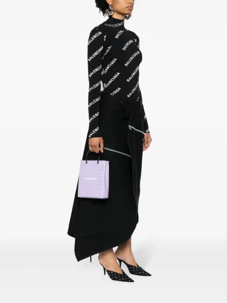 Iš natūralios odos mini shopper rankinė Balenciaga violetinė