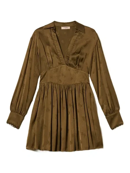 Rochie mini Twinset cu model floral din jacard de costum verde