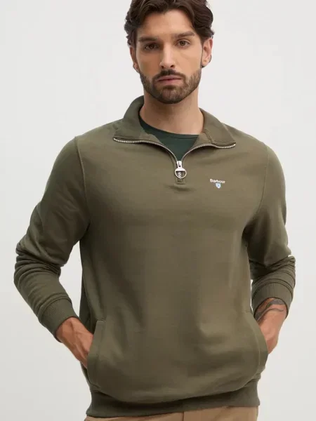 Bombažen pulover Barbour zelena