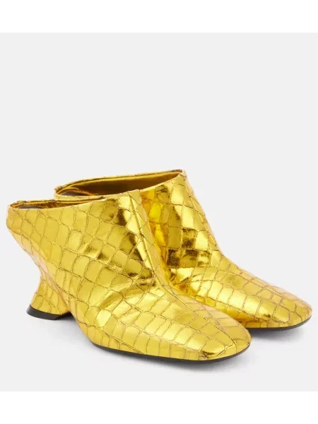 Papuci tip mules Dries Van Noten din piele cu pană auriu