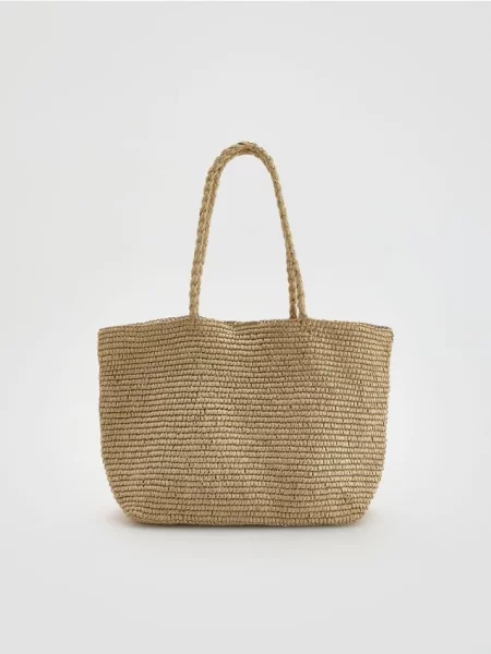 Reserved Pletená shopper taška béžová
