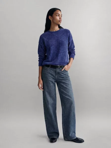 Sweter dzianinowy z szenili indygo Teen L MANGO TEEN niebieski