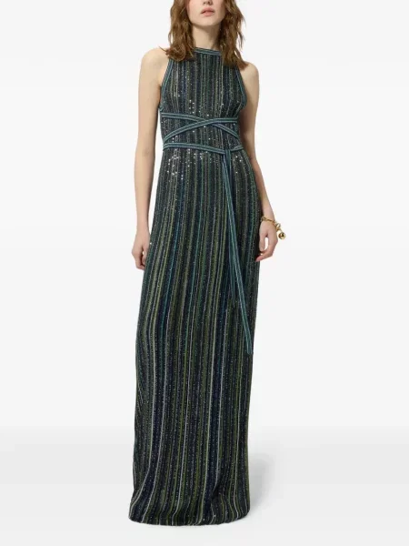 Ριγέ πλεκτή φόρεμα Missoni με παγιέτες πράσινο