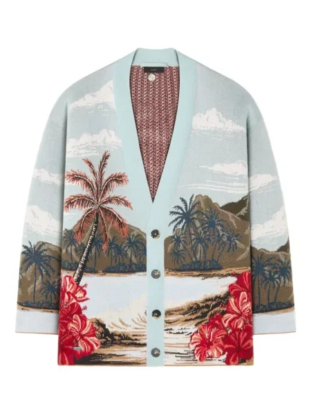 Cardigan Alanui cu imagine cu imprimeu tropical albastru