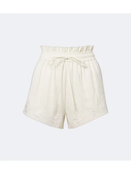 Pantaloni scurți Xu Zhi cu broderie cu model floral alb
