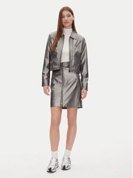 DKNY Sukně z imitace kůže stříbrná