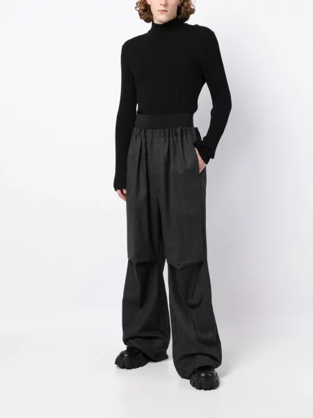 Vilnonės kelnės Raf Simons aukštu liemeniu juoda