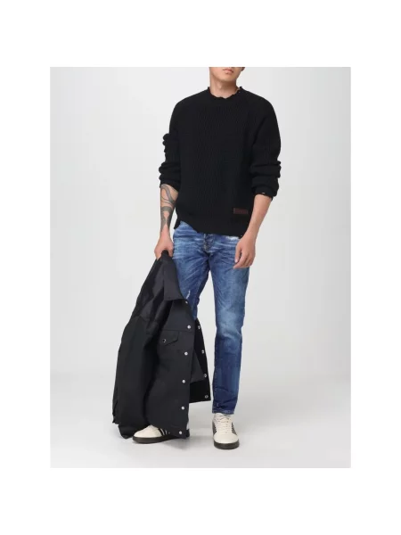 Swetry Mężczyzna L Dzianinowy sweter z efektem zniszczenia Dsquared2 czarny