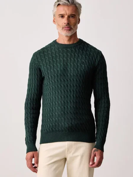U.S. Polo Assn. pulover pentru bărbați din CLASSIC COTTON CABLE KNIT CREW verde