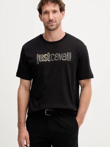 Just Cavalli tricou din cu imprimeu negru