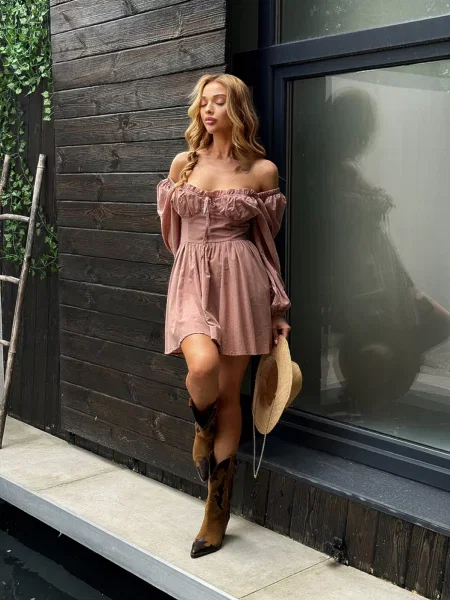 Платье мини Milirud бежевое