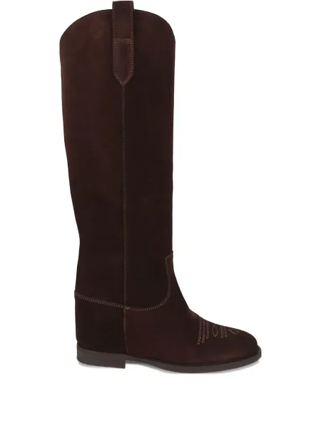 Botine Via Roma 15 cu broderie din piele de căprioară maro