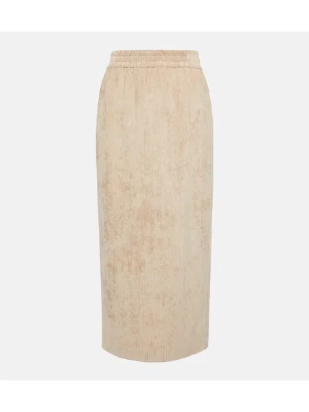 Fustă tip creion Brunello Cucinelli de catifea cord până la genunchi bej