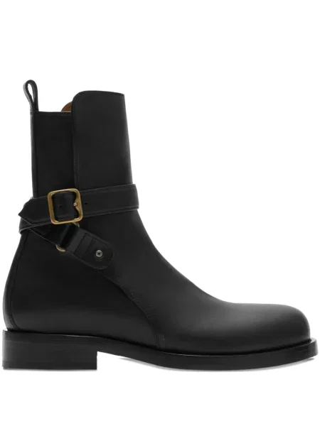Botine Burberry din piele cu cataramă biker negru