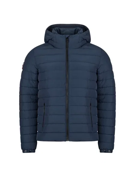 Geacă Superdry cu glugă albastru