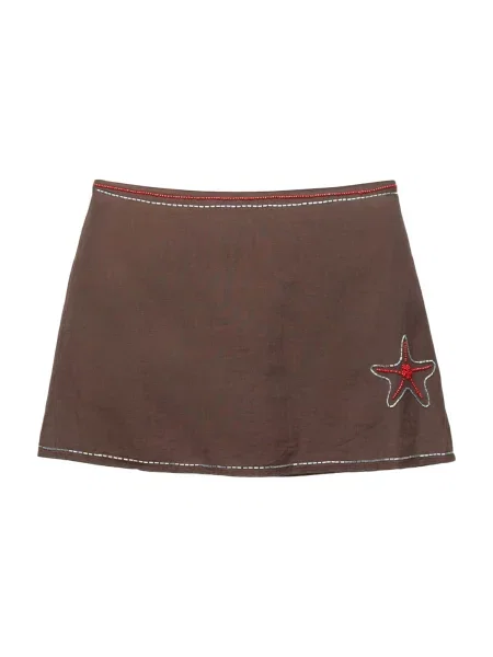 Pull&Bear Suknja tamno smeđa / tamno / srebro crvena