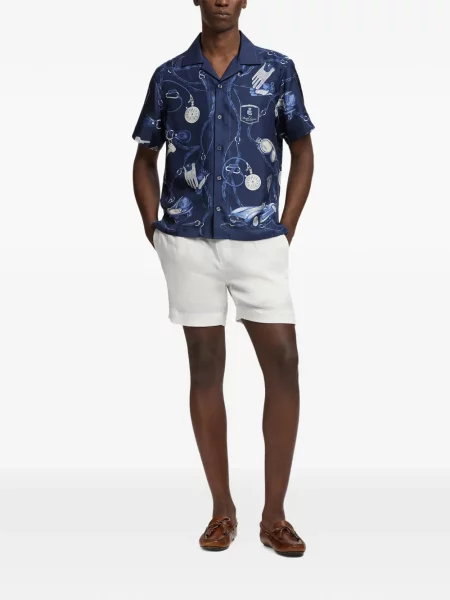 Cămașă Ralph Lauren Purple Label de mătase cu imagine albastru
