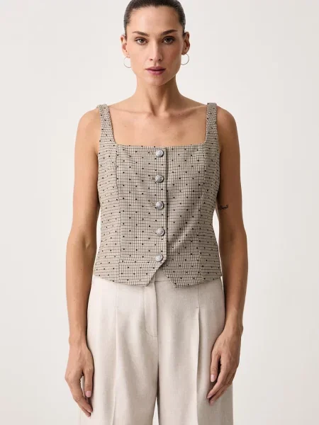 DKNY bluză cu bretele pentru femei cu vâscoză bej