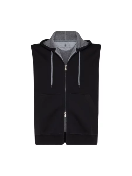 Sweter Brunello Cucinelli z kapturem z dżerseju czarny